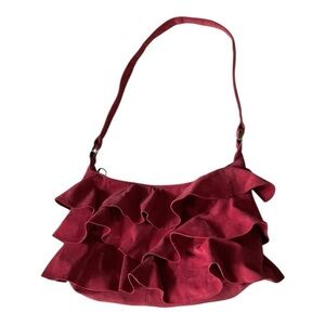LIZDEN Red Ruffle Genuine Leather Shoulder Bag
